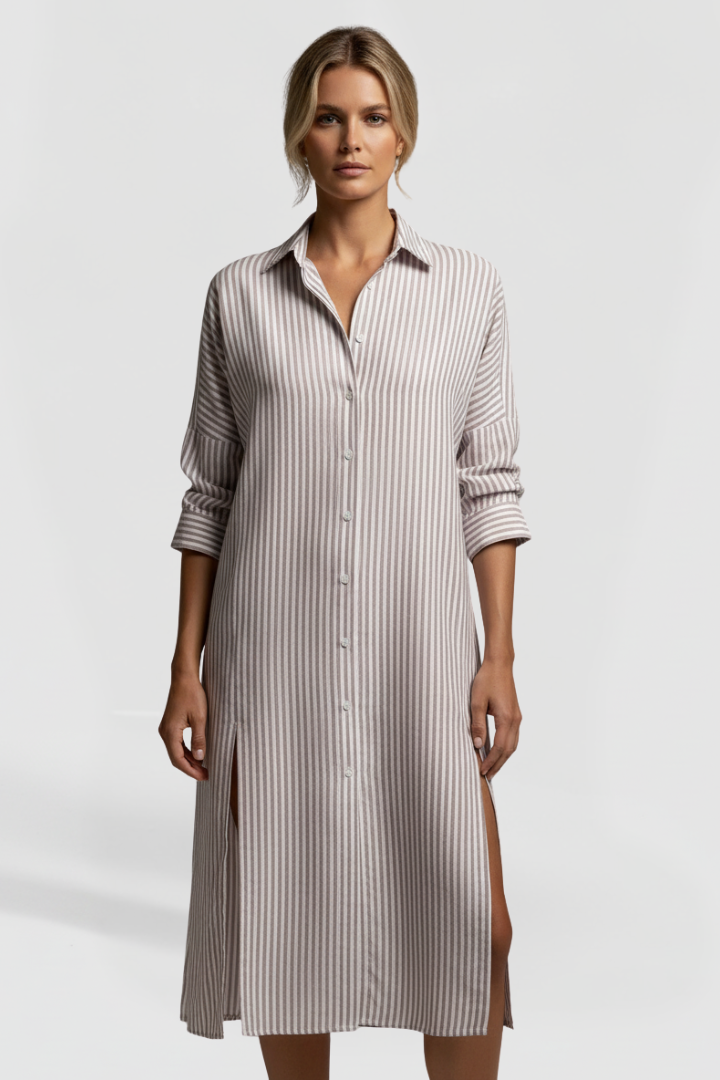 Women’s Shirt Dress with Collar and Side Slits