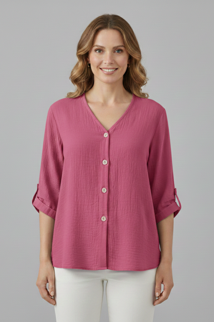 Women’s Shirt with V Neck and Button Front