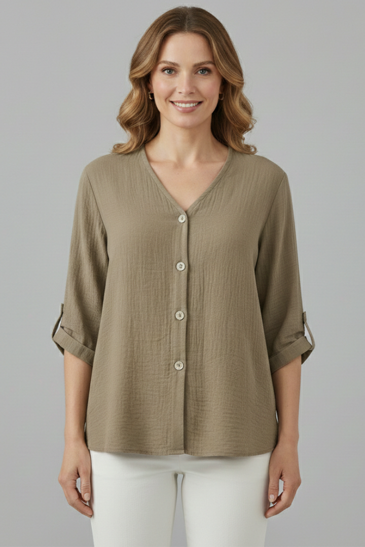 Women’s Shirt with V Neck and Button Front
