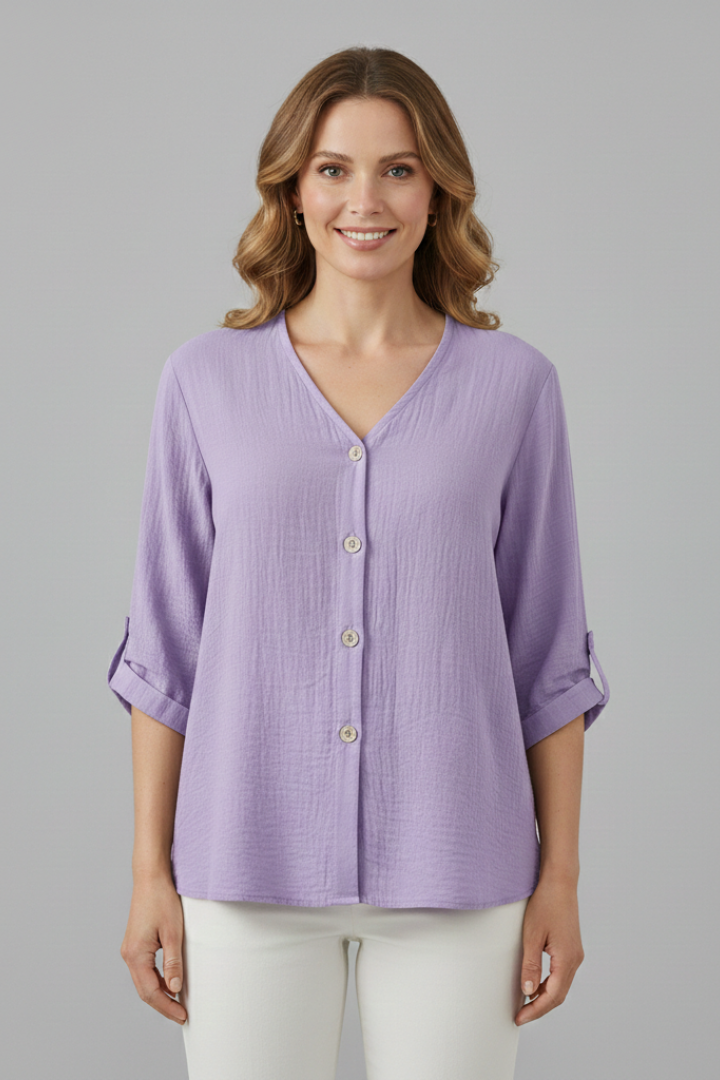 Women’s Shirt with V Neck and Button Front