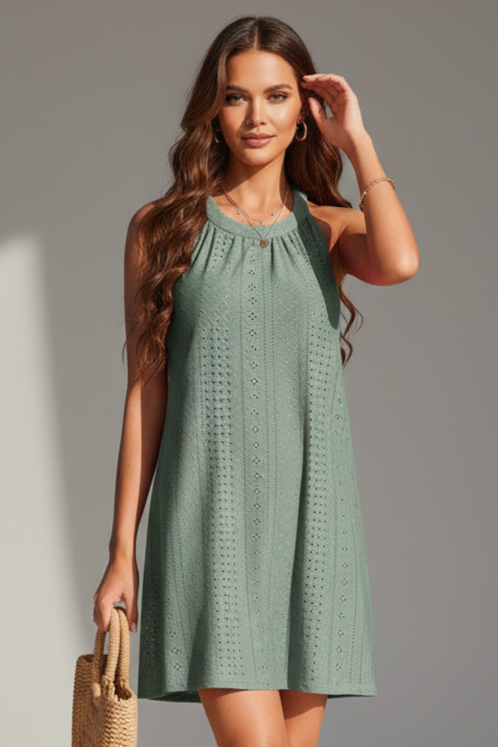 Women’s Short Dress with Halter Neck and Sleeveless Cut