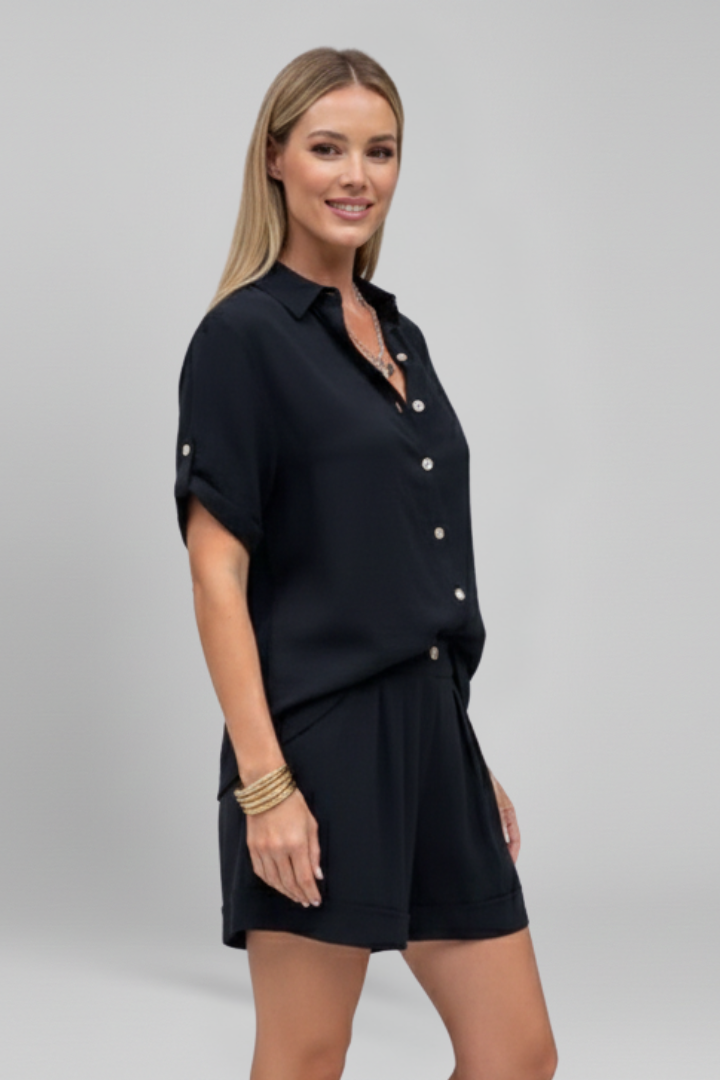 Women’s Short Jumpsuit with Button Closure and Short Sleeves