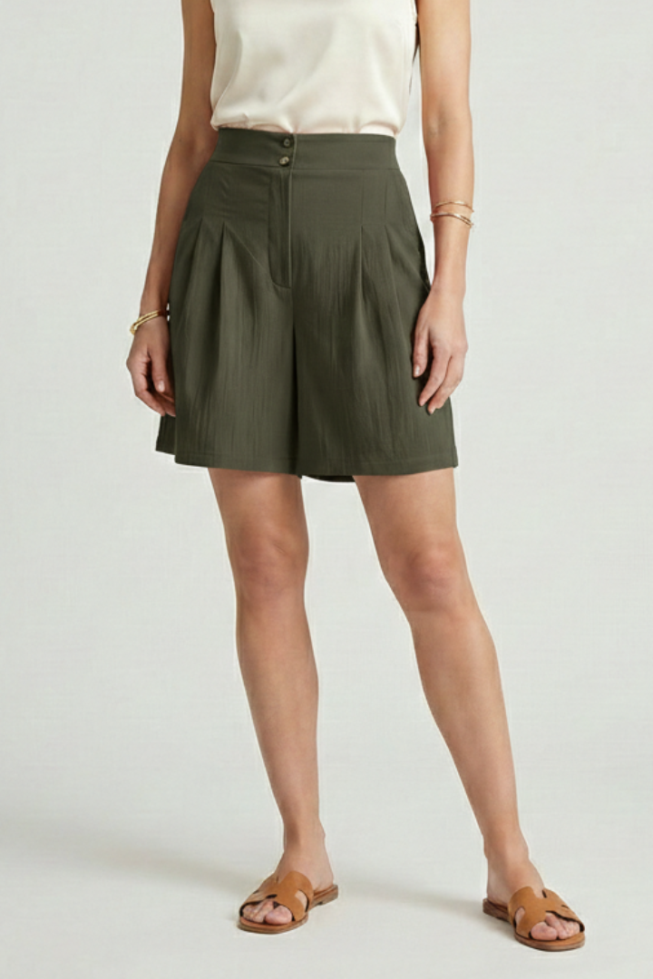 Women’s Shorts with Button Waist and Pleated Front