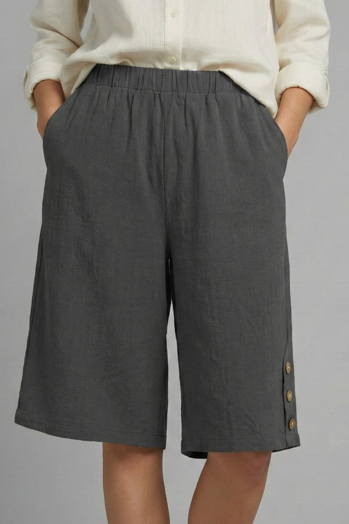 Women’s Shorts with Elastic Waist and Button Detail