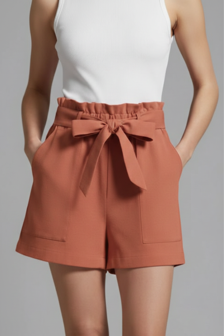 Women’s Shorts with Tie Waist and Ruffle Waistband