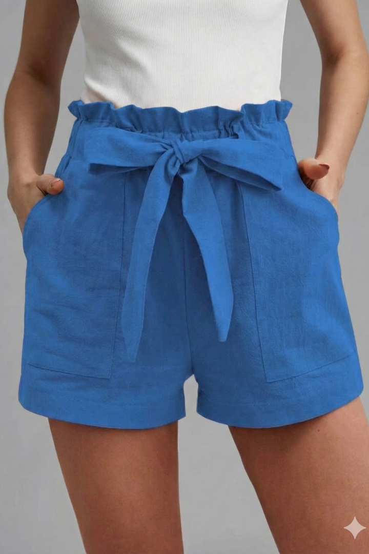 Women’s Shorts with Tie Waist and Ruffle Waistband