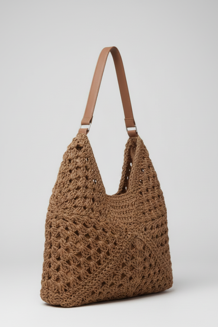 Women’s Shoulder Bag with Straw and Woven Design