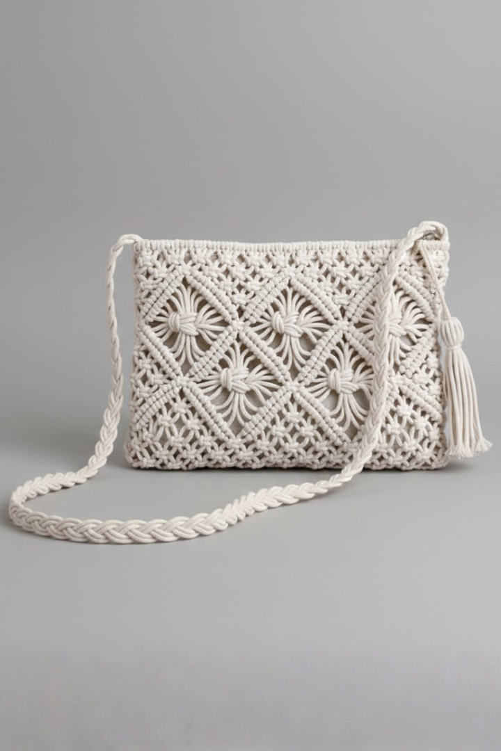 Women’s Shoulder Bag with Woven Surface and Zipper