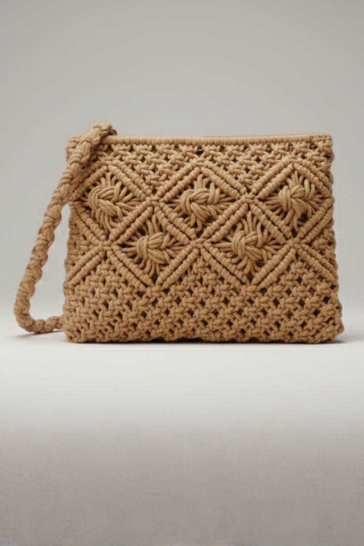 Women’s Shoulder Bag with Woven Surface and Zipper