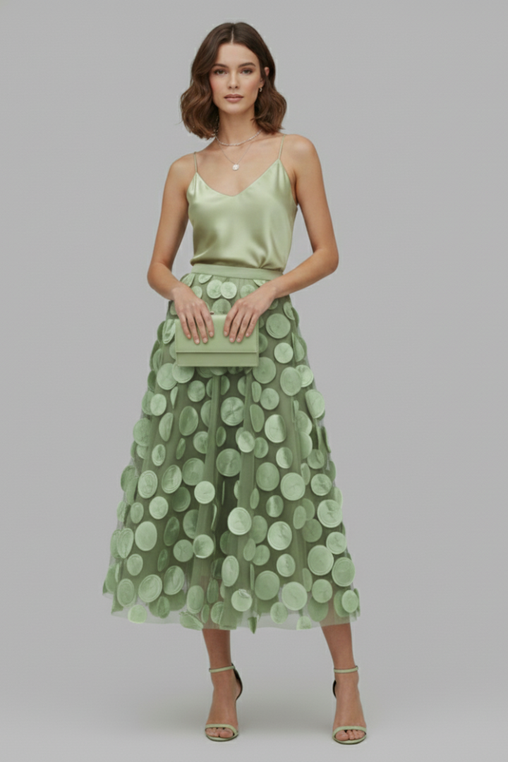 Women’s Skirt with Patchwork Tulle and Polka Dot Surface