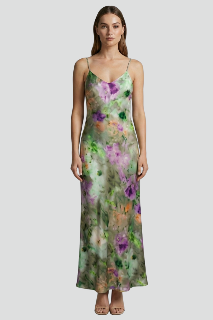 Women's Sleeveless Maxi Dress with Printed Scarf and Halo Pattern