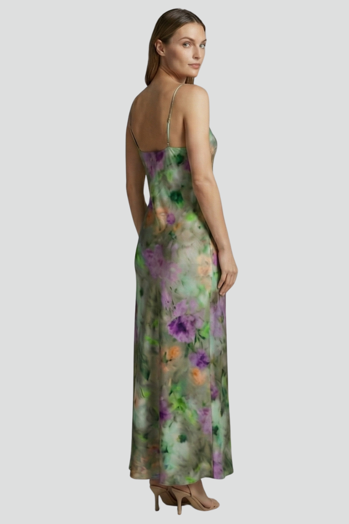 Women's Sleeveless Maxi Dress with Printed Scarf and Halo Pattern