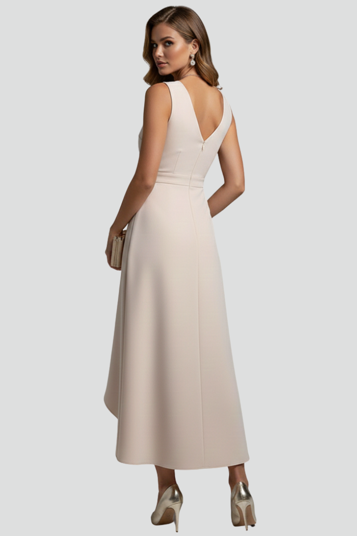 Women’s Sleeveless Wrap Dress with V-Neck and High-Low Hem