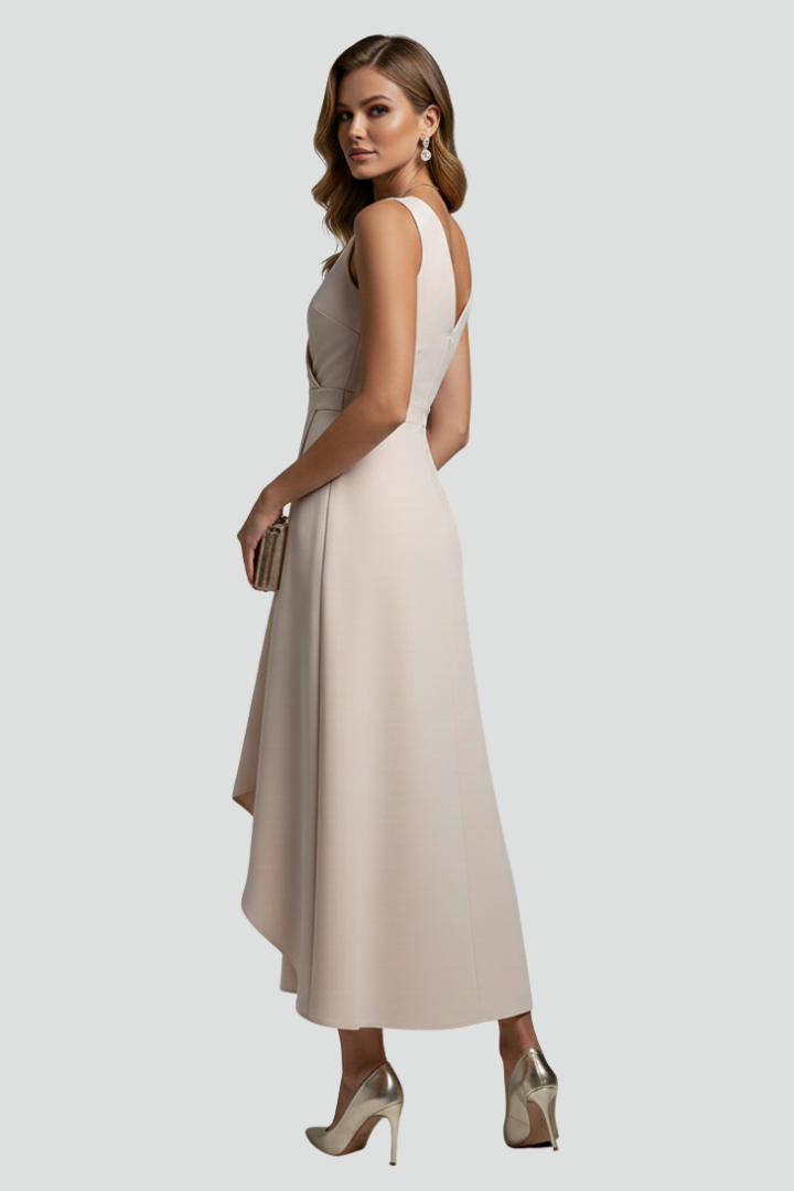 Women’s Sleeveless Wrap Dress with V-Neck and High-Low Hem