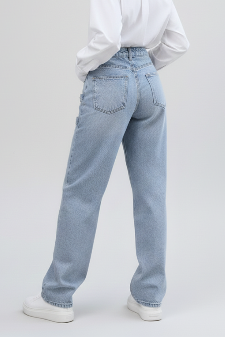 Women’s Straight-Leg Jeans with Button Fastening and Side Tabs
