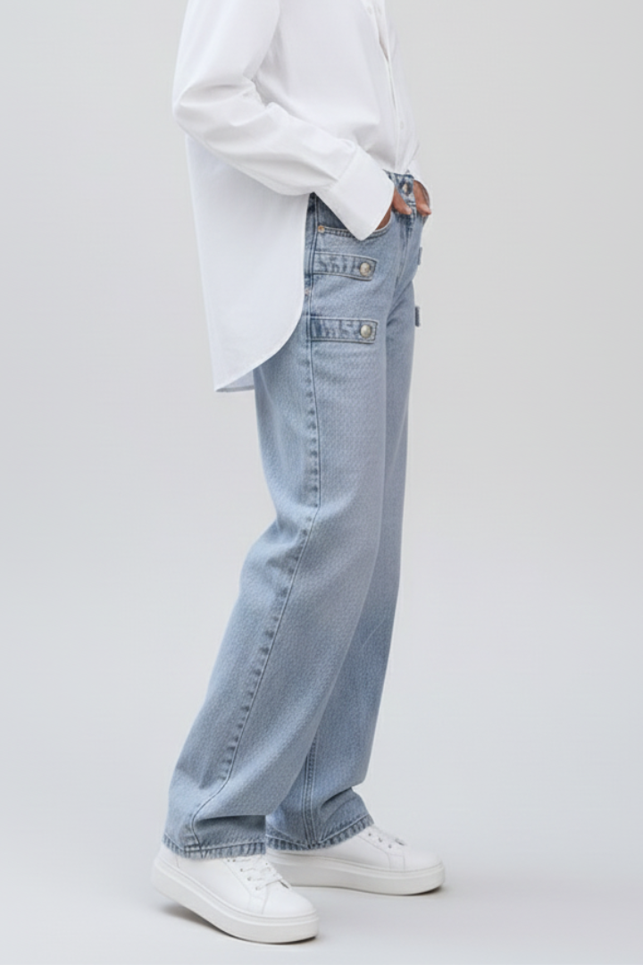 Women’s Straight-Leg Jeans with Button Fastening and Side Tabs