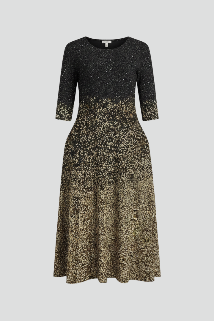 Women’s Structured Midi Dress with Sparkling Details and Side Pockets