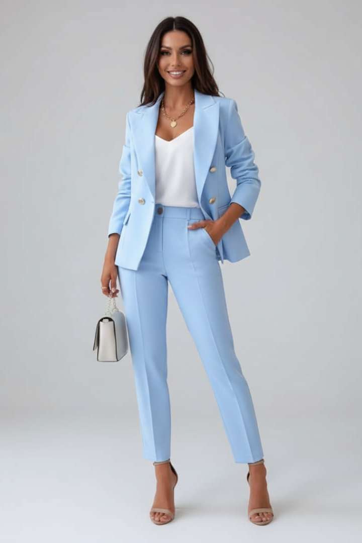 Women’s Suit Set with Buttoned Jacket and Straight-Leg Trousers