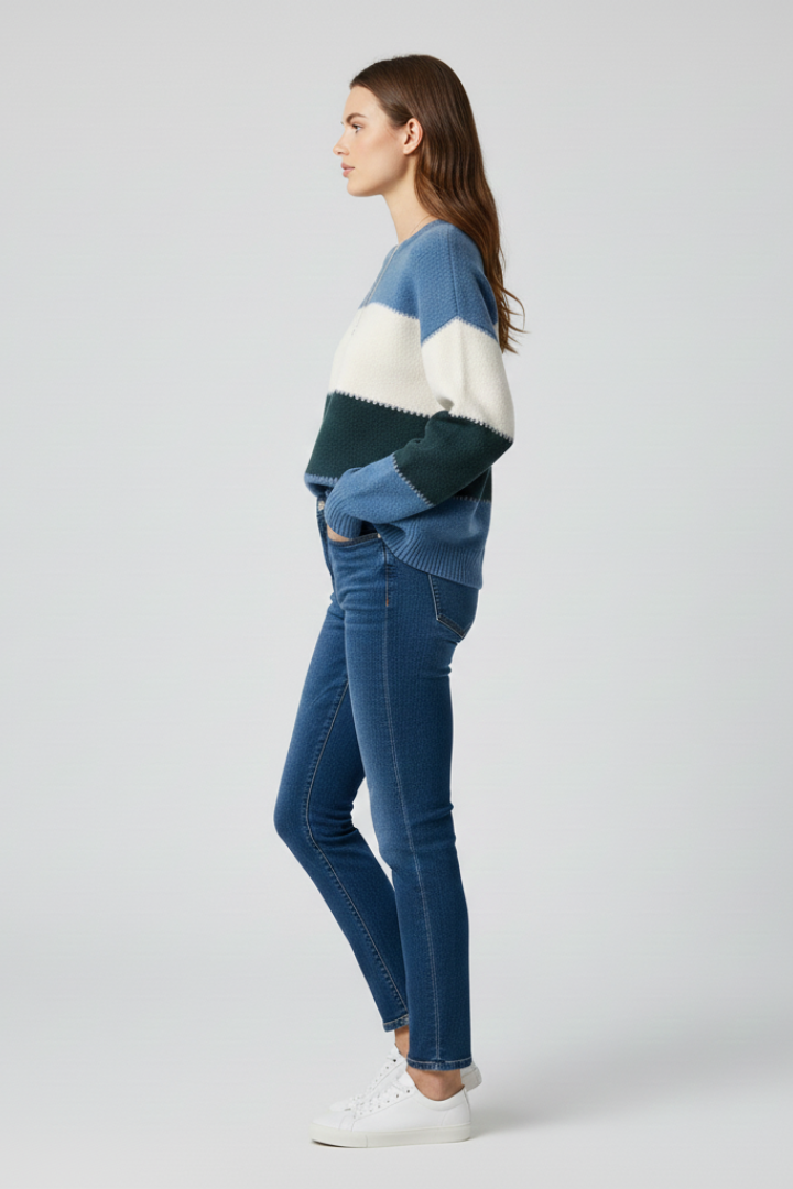 Women’s Sweater with Striped Surface and Relaxed Shape