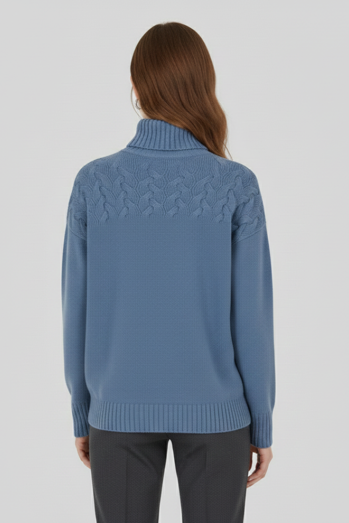 Women’s Sweater with Turtleneck and Textured Cable Pattern