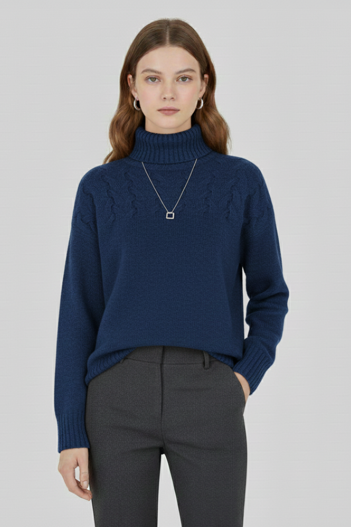 Women’s Sweater with Turtleneck and Textured Cable Pattern