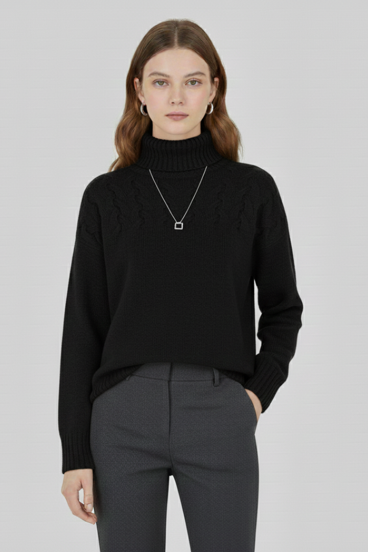 Women’s Sweater with Turtleneck and Textured Cable Pattern