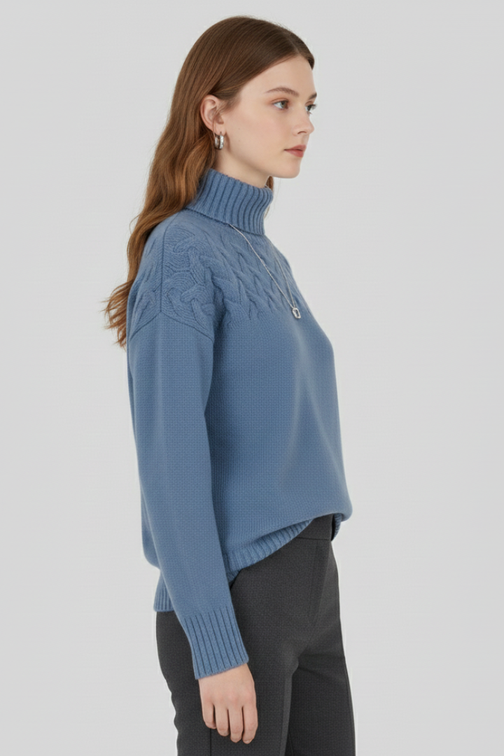 Women’s Sweater with Turtleneck and Textured Cable Pattern