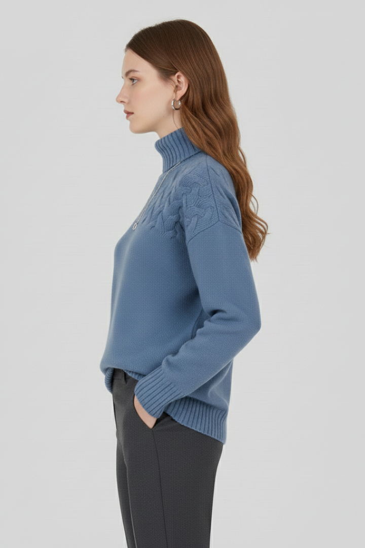 Women’s Sweater with Turtleneck and Textured Cable Pattern