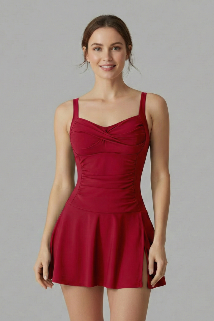 Women’s Swimdress with Sweetheart Neck and Flared Skirt