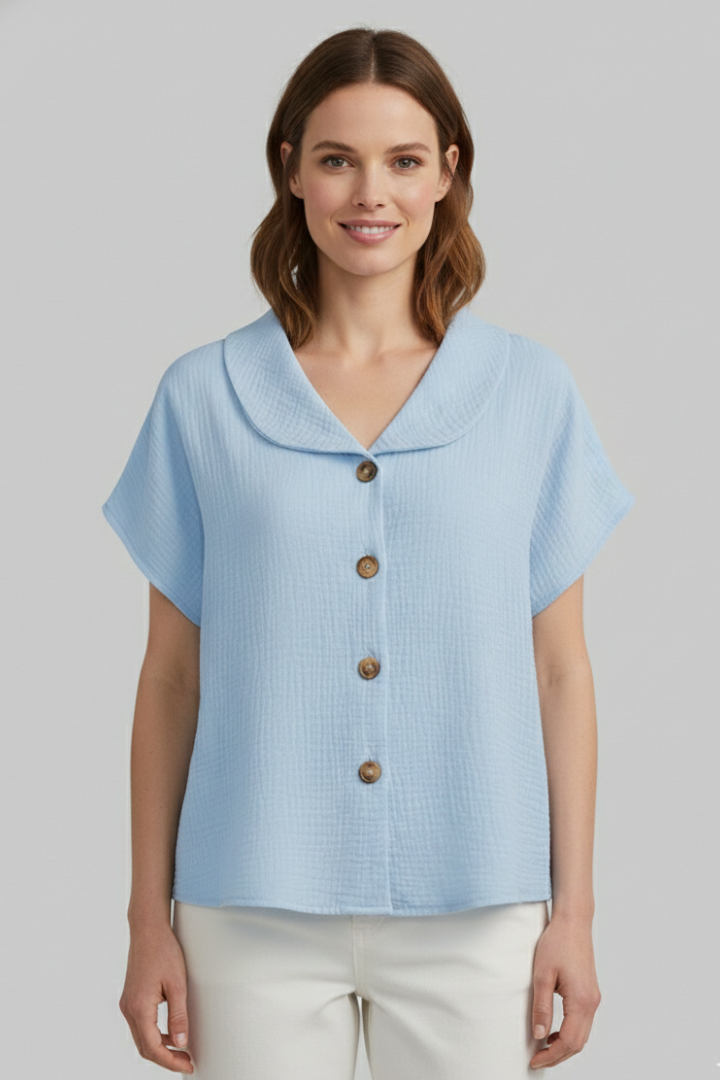 Women’s T-Shirt with Button Front and Textured Surface