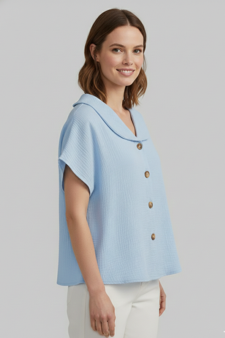 Women’s T-Shirt with Button Front and Textured Surface