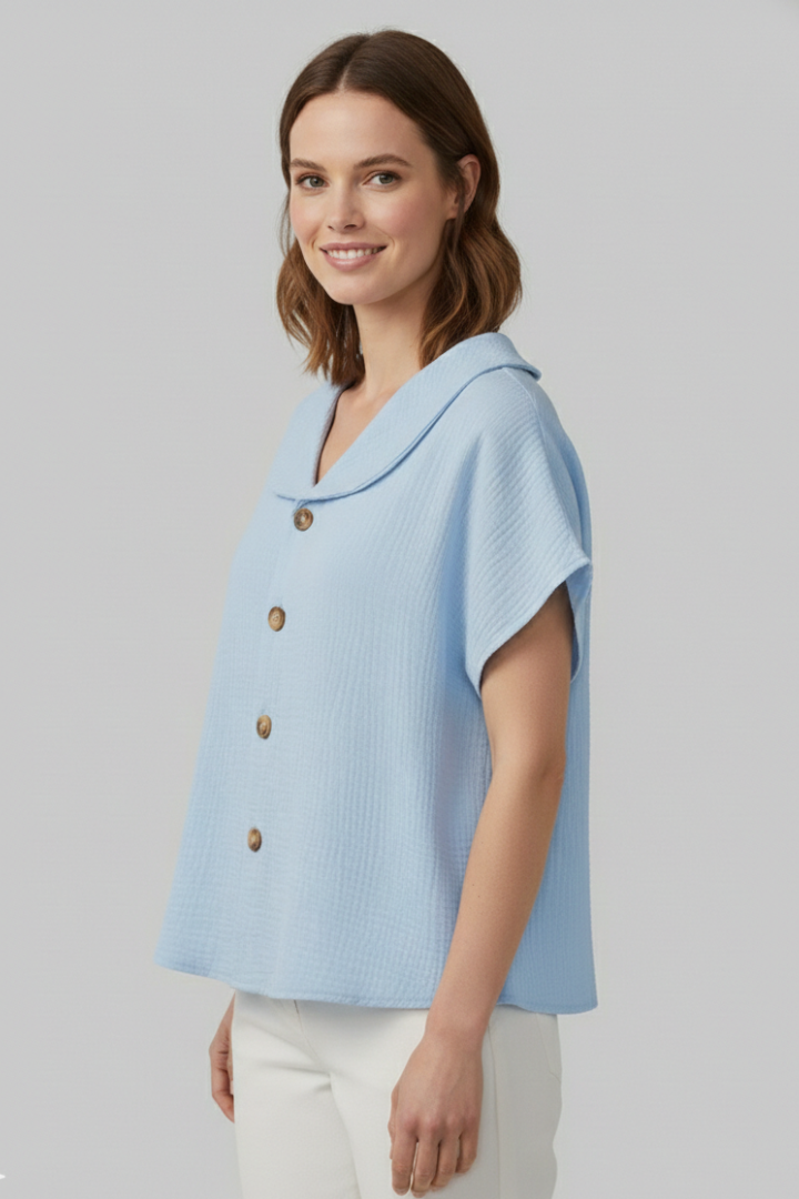 Women’s T-Shirt with Button Front and Textured Surface