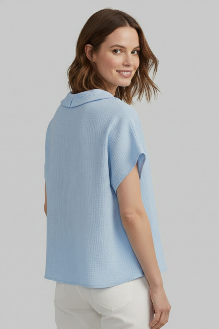 Women’s T-Shirt with Button Front and Textured Surface