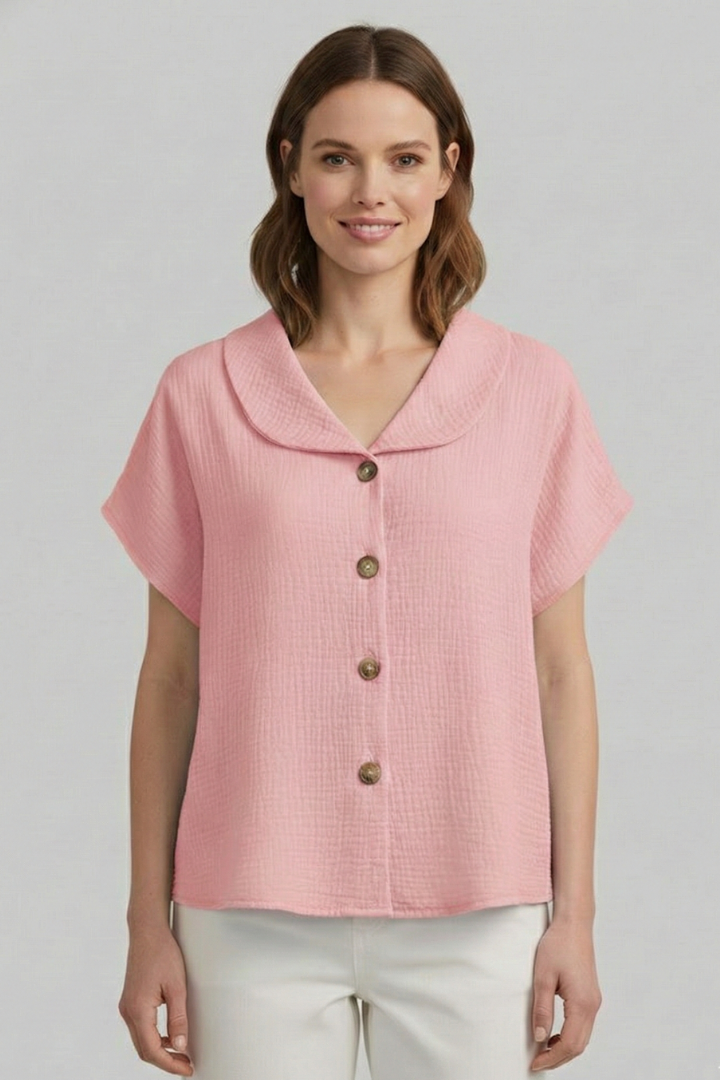 Women’s T-Shirt with Button Front and Textured Surface