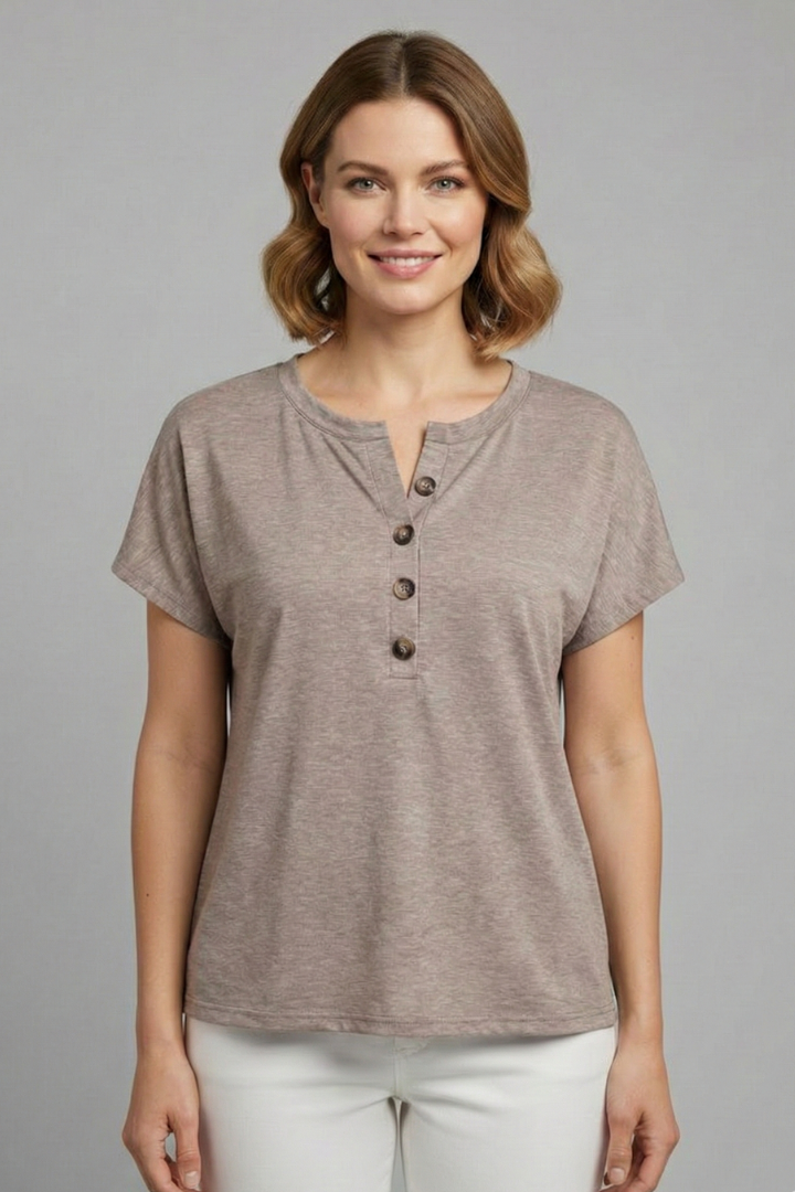 Women’s T-Shirt with Button Placket and Short Sleeves