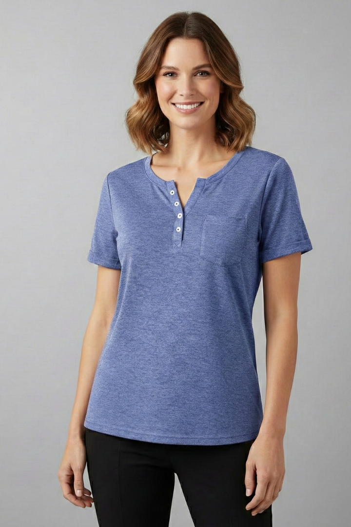 Women’s T-Shirt with Button Placket and Short Sleeves