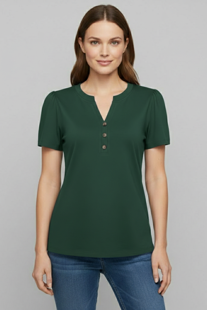 Women’s T-Shirt with Button Placket and Short Sleeves