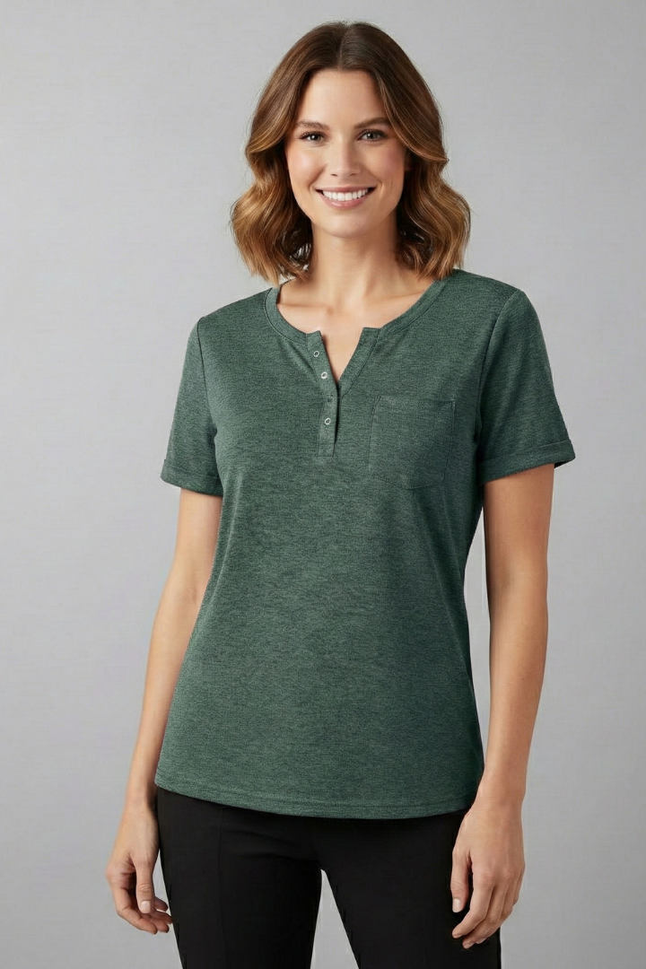 Women’s T-Shirt with Button Placket and Short Sleeves