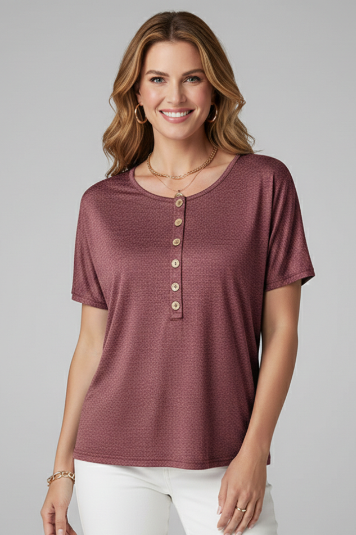 Women’s T-Shirt with Button Placket and Short Sleeves