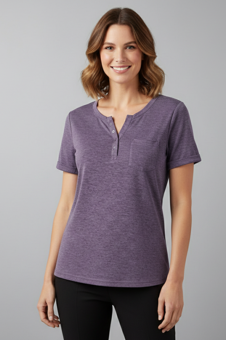 Women’s T-Shirt with Button Placket and Short Sleeves