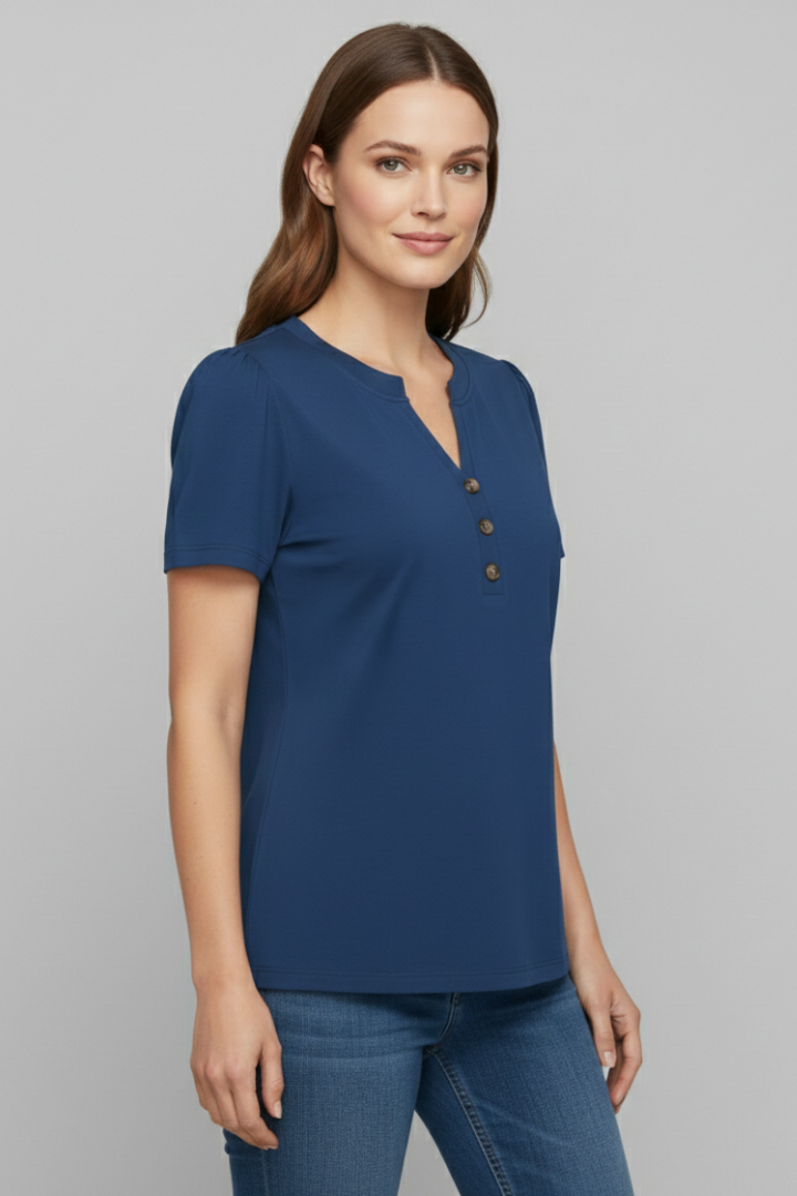 Women’s T-Shirt with Button Placket and Short Sleeves