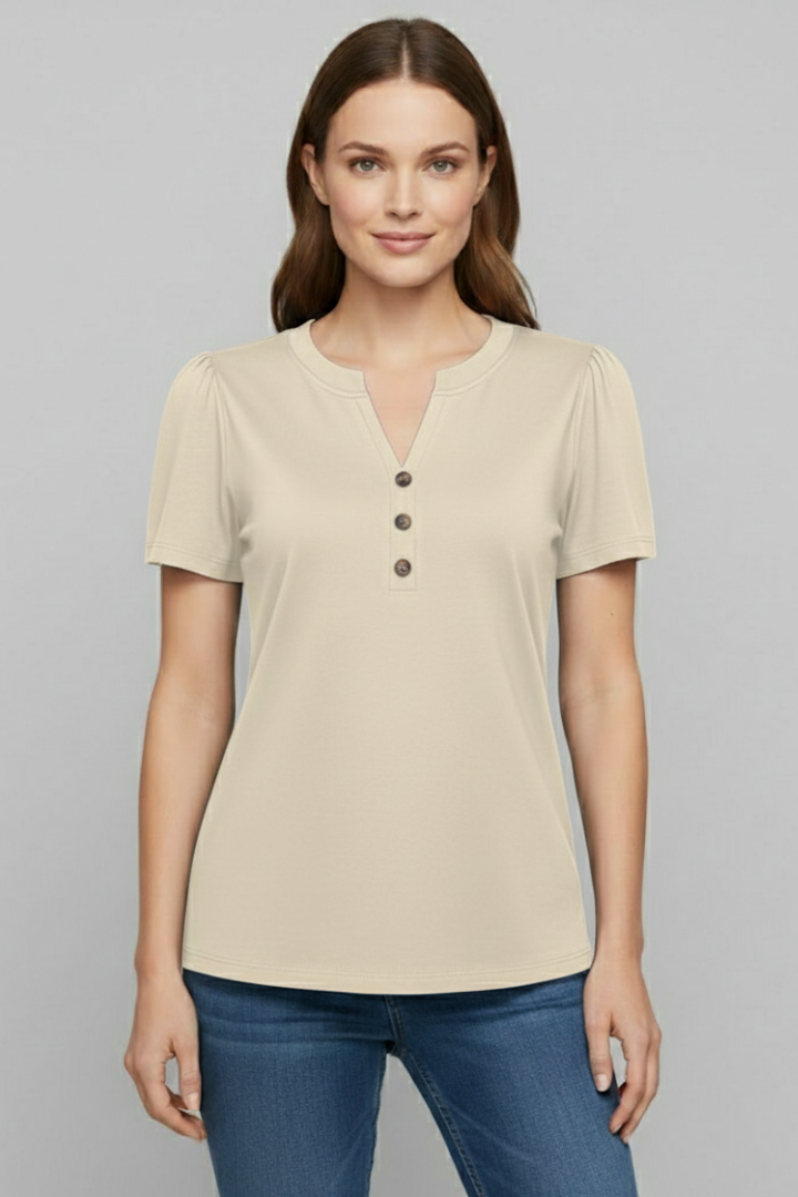 Women’s T-Shirt with Button Placket and Short Sleeves
