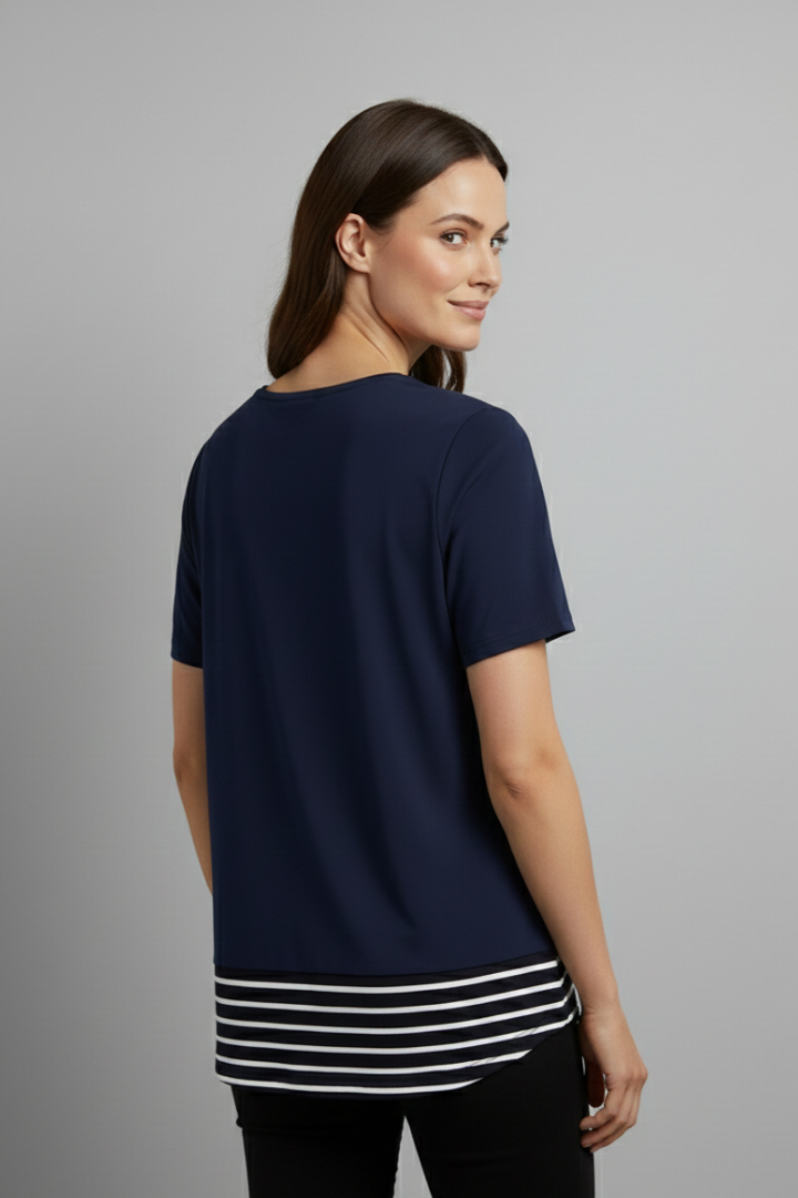 Women’s T-Shirt with Chest Pocket and Striped Hem