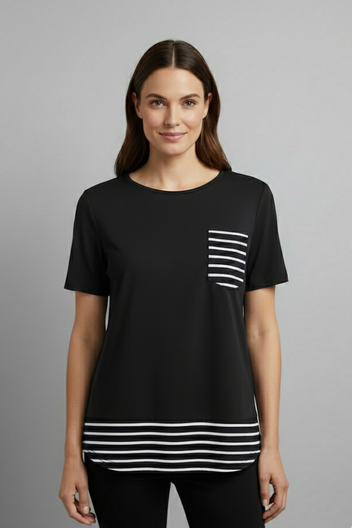 Women’s T-Shirt with Chest Pocket and Striped Hem
