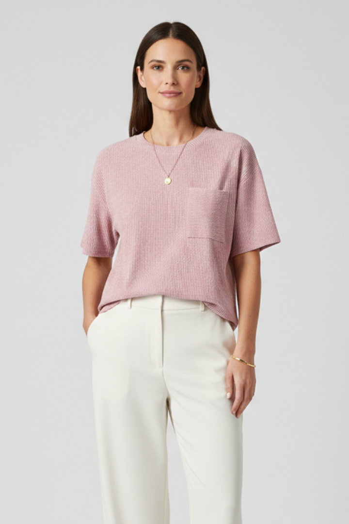 Women’s T-Shirt with Chest Pocket and Textured Surface