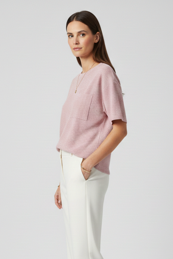 Women’s T-Shirt with Chest Pocket and Textured Surface