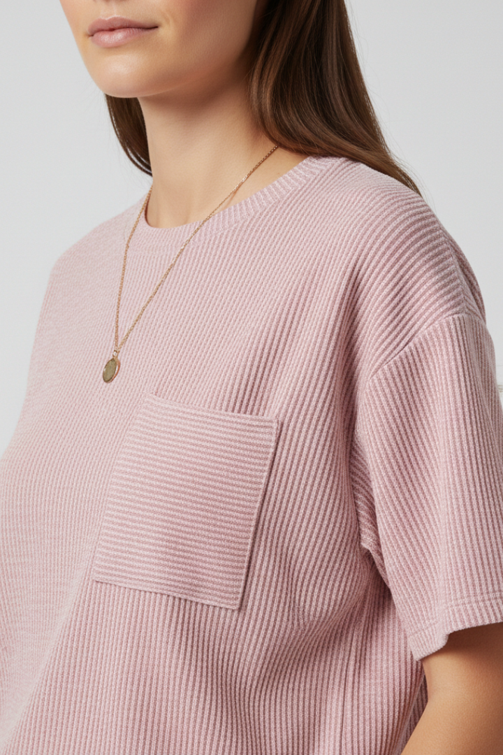 Women’s T-Shirt with Chest Pocket and Textured Surface