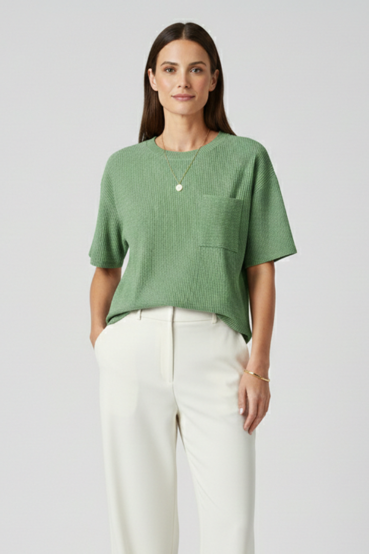 Women’s T-Shirt with Chest Pocket and Textured Surface