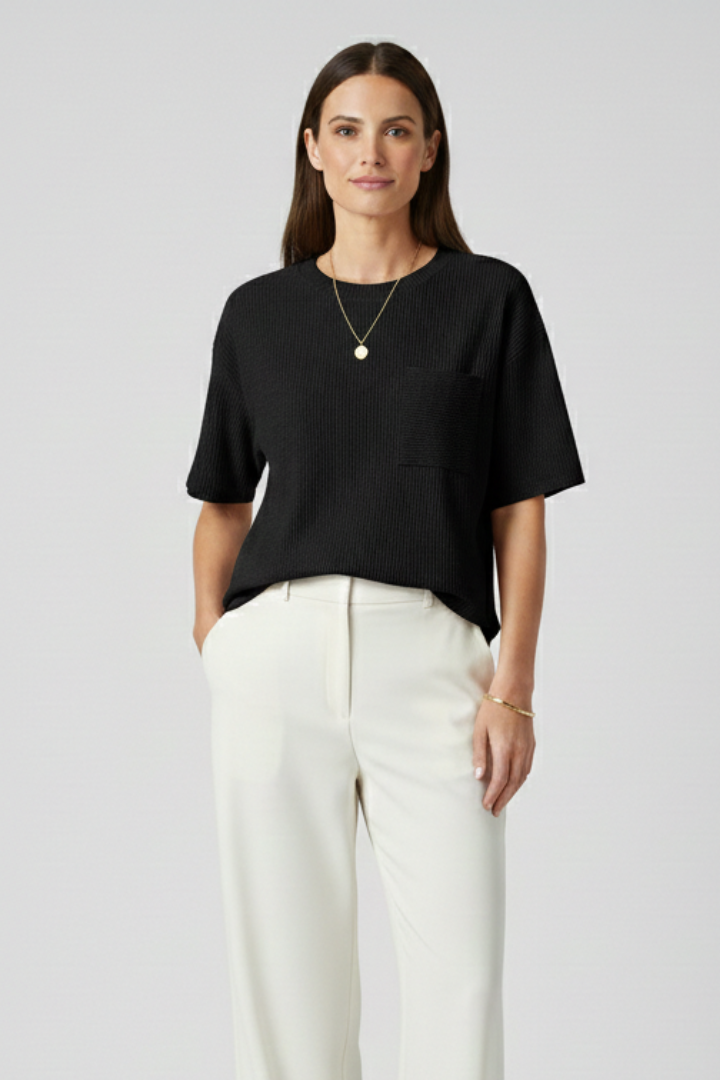 Women’s T-Shirt with Chest Pocket and Textured Surface