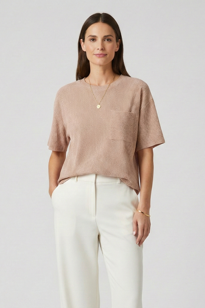 Women’s T-Shirt with Chest Pocket and Textured Surface
